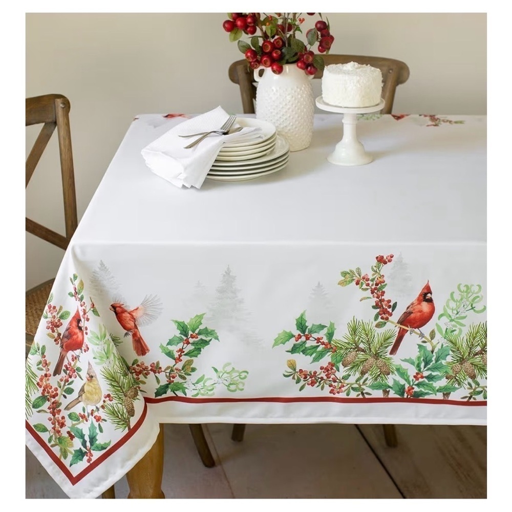 New!Benson Mills Cardinal Table Cloth, Holiday, Winter, and Christmas Tablecloth - Picture 3 of 9